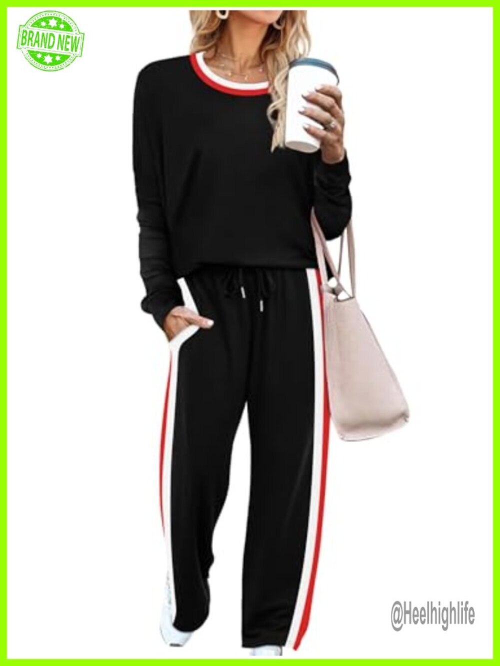 Womens 2 Piece Lounge Set Long Sleeve Top Drawstring Pants Comfort